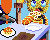 Eating with a scarecrow, and maybe a crow as well?